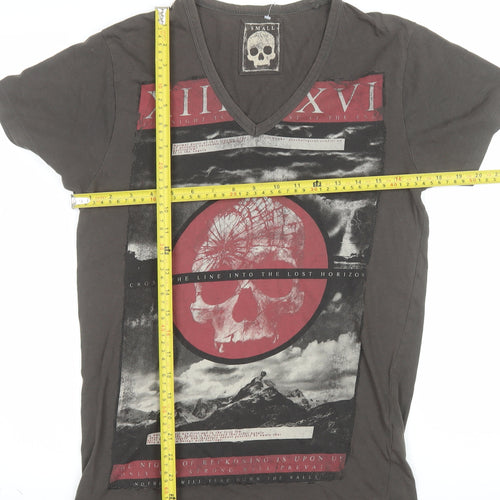 Cedar Wood State Men's Brown Skull Graphic V-Neck T-Shirt Size S