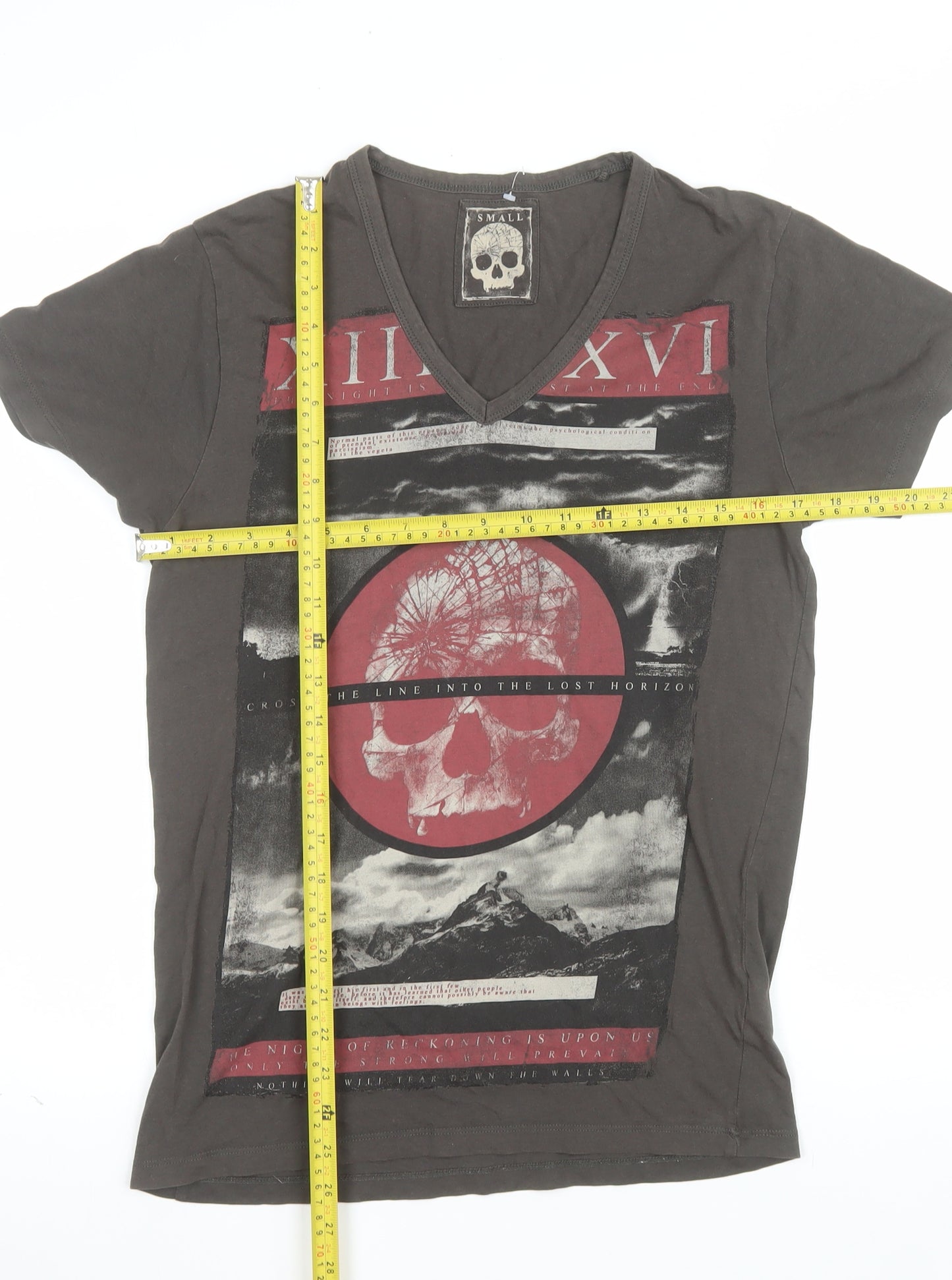 Cedar Wood State Men's Brown Skull Graphic V-Neck T-Shirt Size S
