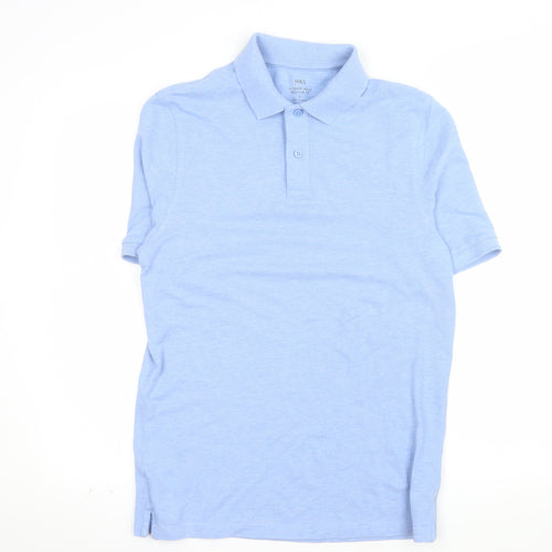 Marks and Spencer Men's Blue Regular Fit Cotton Polo Shirt Size S