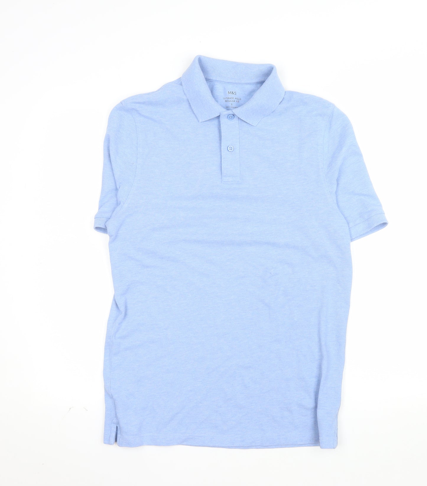 Marks and Spencer Men's Blue Regular Fit Cotton Polo Shirt Size S