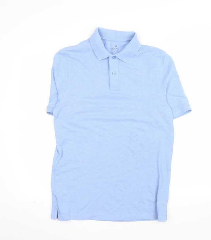 Marks and Spencer Men's Blue Regular Fit Cotton Polo Shirt Size S