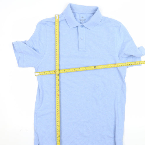 Marks and Spencer Men's Blue Regular Fit Cotton Polo Shirt Size S