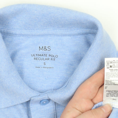 Marks and Spencer Men's Blue Regular Fit Cotton Polo Shirt Size S