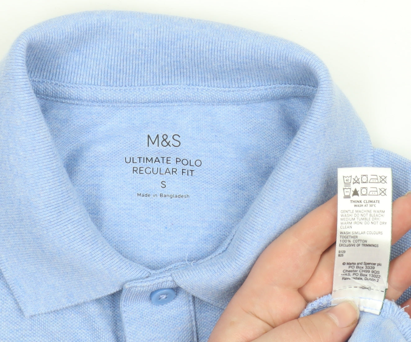 Marks and Spencer Men's Blue Regular Fit Cotton Polo Shirt Size S