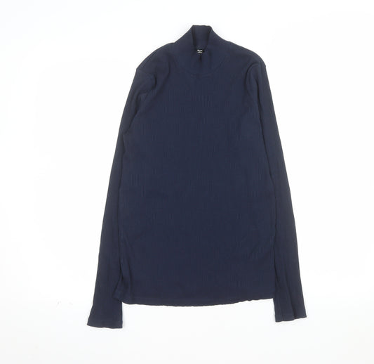 UNIQLO Women’s Blue Long Sleeve Mock Neck Cotton Top Size S