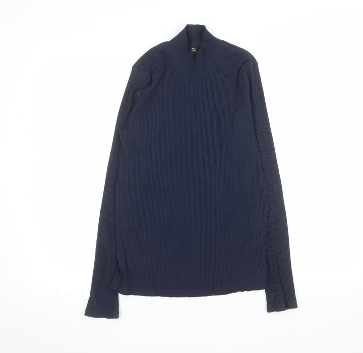 UNIQLO Women’s Blue Long Sleeve Mock Neck Cotton Top Size S