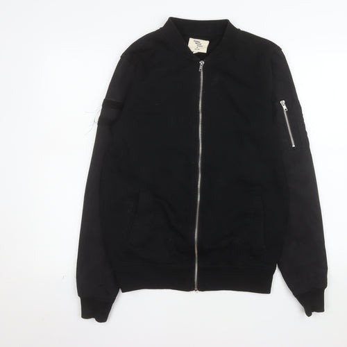 Cedar Wood State Men's Black Small Bomber Jacket Zip Pockets