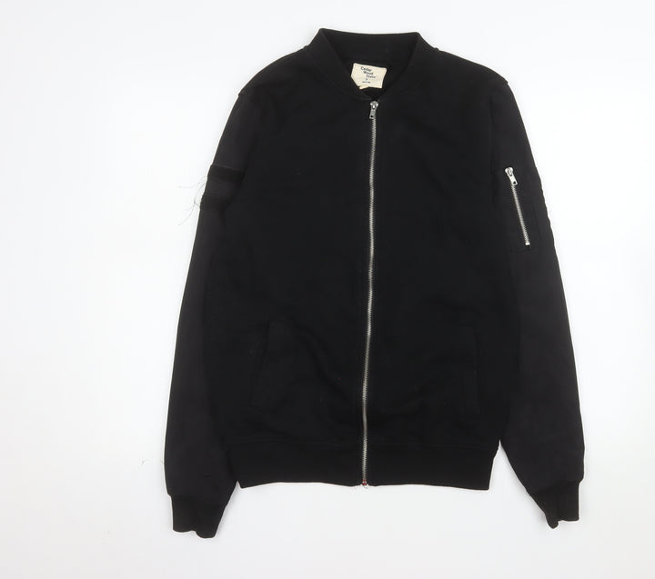 Cedar Wood State Men's Black Small Bomber Jacket Zip Pockets