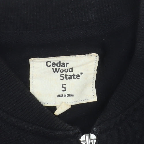 Cedar Wood State Men's Black Small Bomber Jacket Zip Pockets