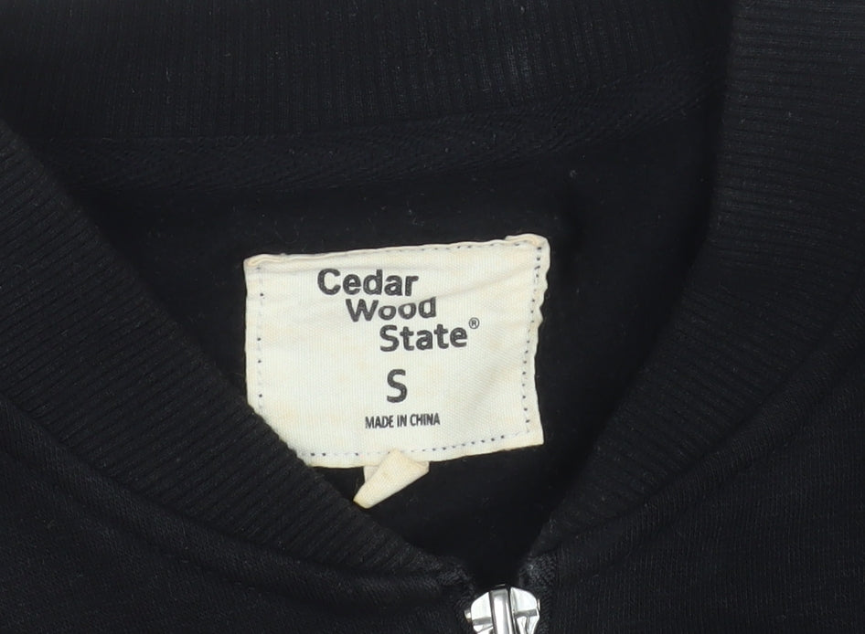Cedar Wood State Men's Black Small Bomber Jacket Zip Pockets