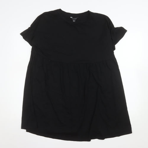New Look Women's Black Cotton Short Sleeve Smock Dress Size 14