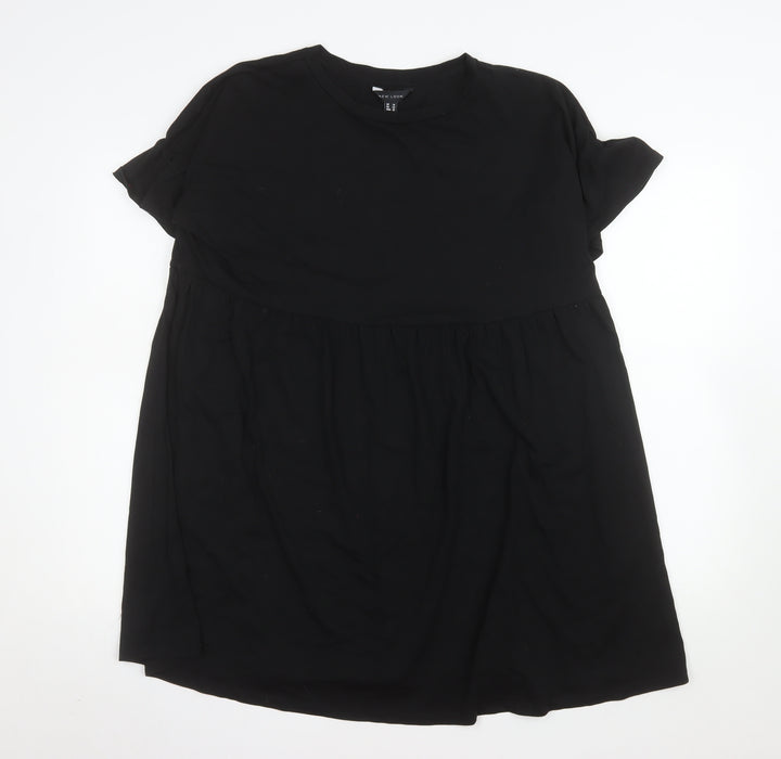 New Look Women's Black Cotton Short Sleeve Smock Dress Size 14