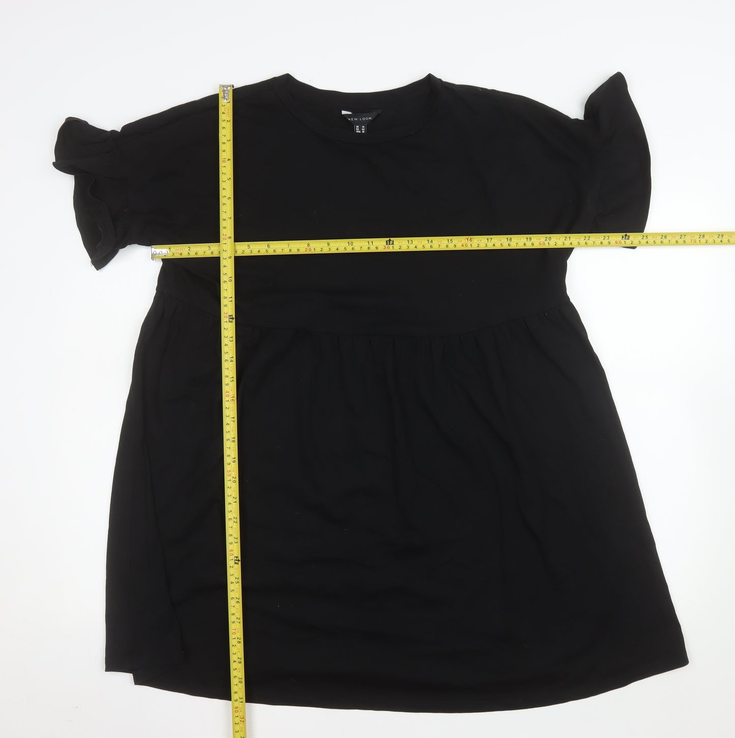 New Look Women's Black Cotton Short Sleeve Smock Dress Size 14