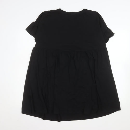 New Look Women's Black Cotton Short Sleeve Smock Dress Size 14