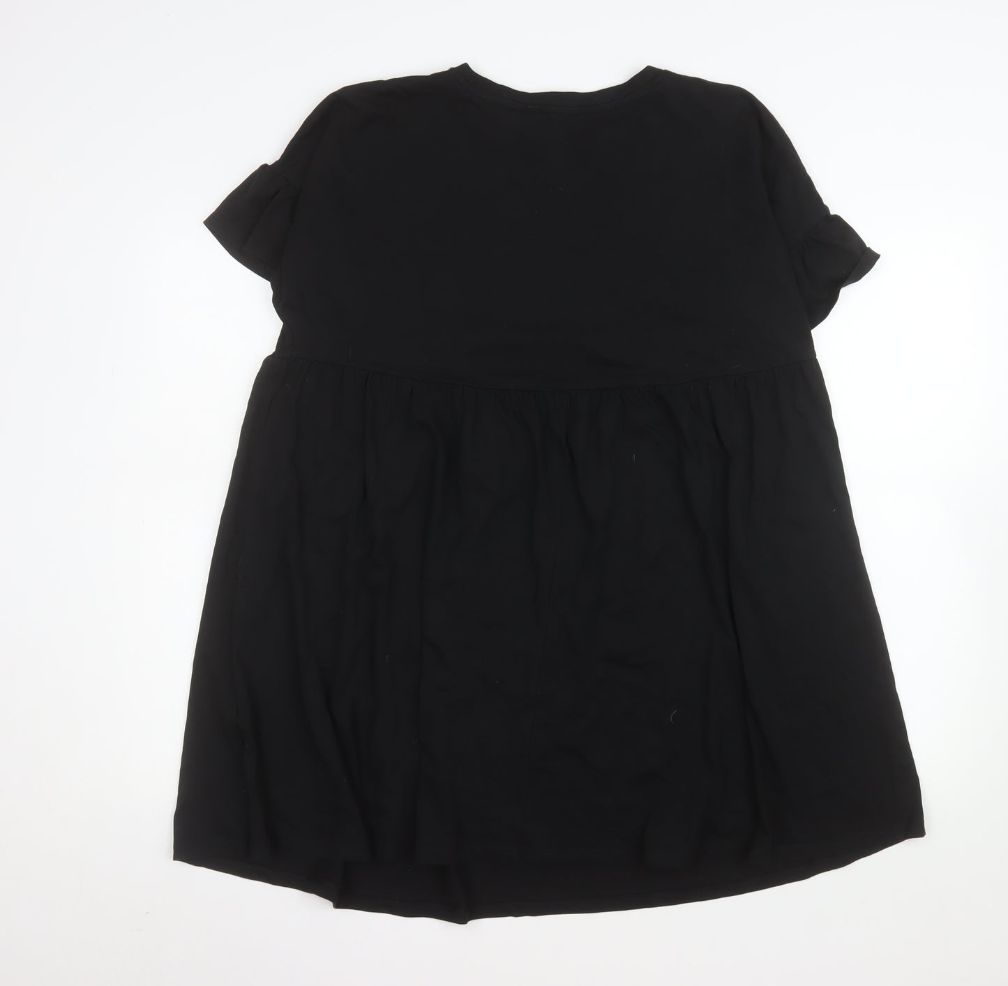 New Look Women's Black Cotton Short Sleeve Smock Dress Size 14
