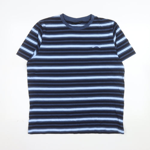 Slazenger Men's Blue Striped Cotton Crew Neck T-Shirt L