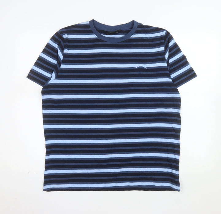 Slazenger Men's Blue Striped Cotton Crew Neck T-Shirt L