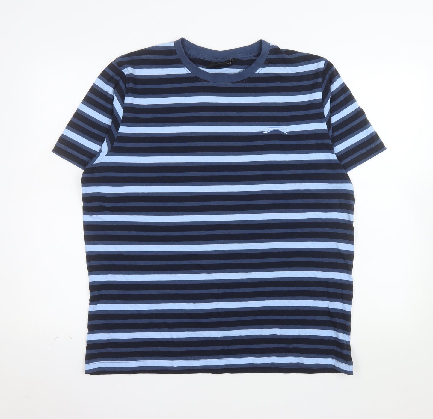 Slazenger Men's Blue Striped Cotton Crew Neck T-Shirt L