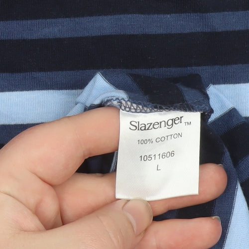 Slazenger Men's Blue Striped Cotton Crew Neck T-Shirt L