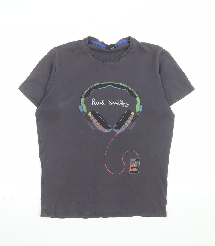 Paul Smith Men's Black Music Headphones Graphic Cotton T-Shirt Size S
