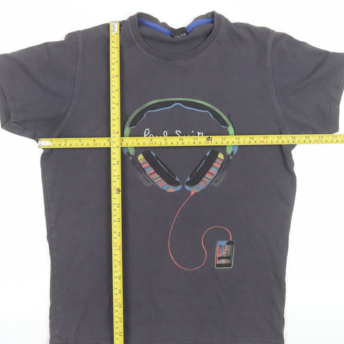 Paul Smith Men's Black Music Headphones Graphic Cotton T-Shirt Size S