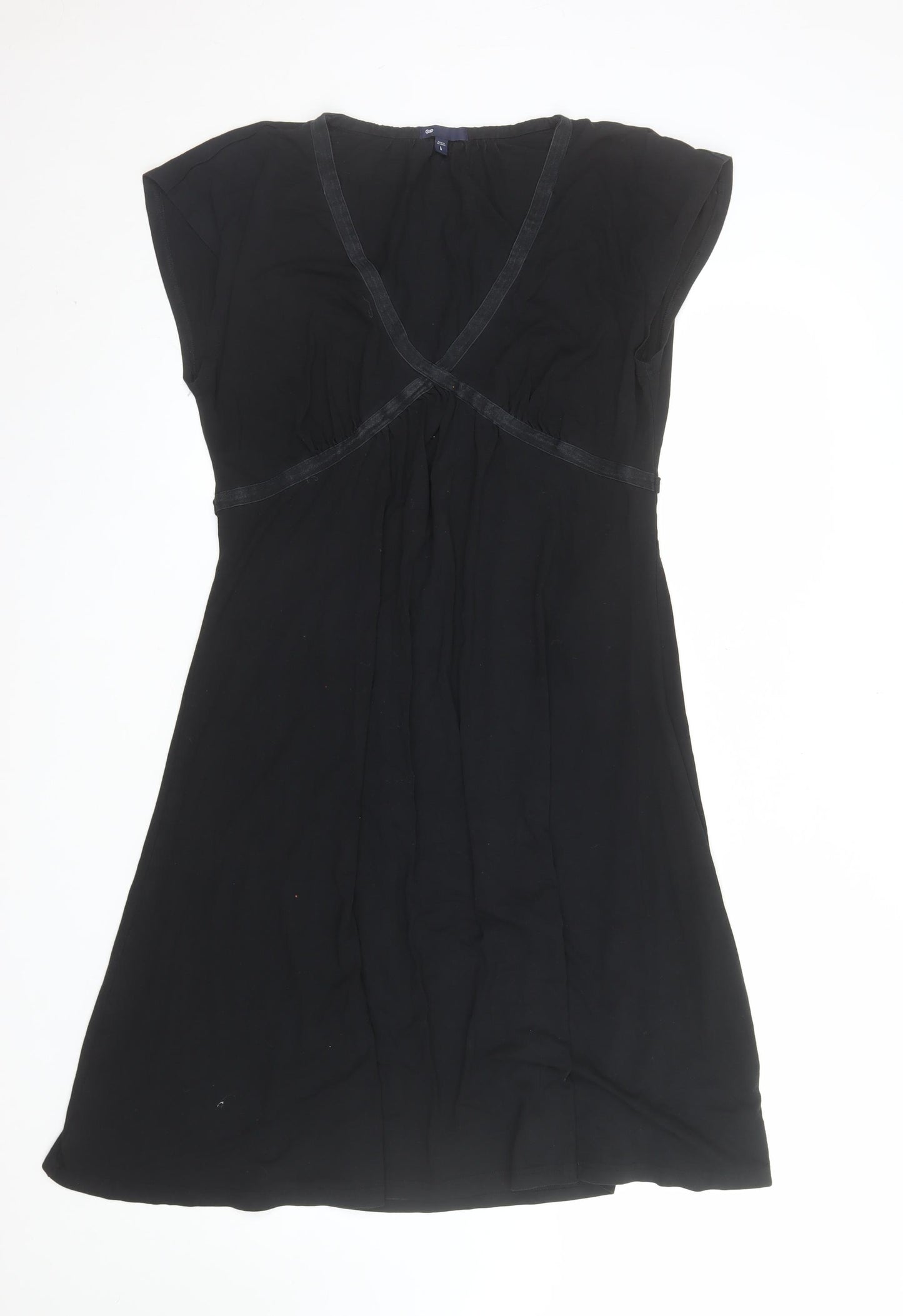Gap Women’s Black Knee Length V-Neck Empire Waist Cotton Dress Size L