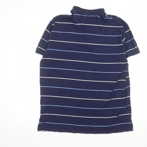 Ralph Lauren Men's Navy Blue Striped Slim Fit Polo Shirt Size L