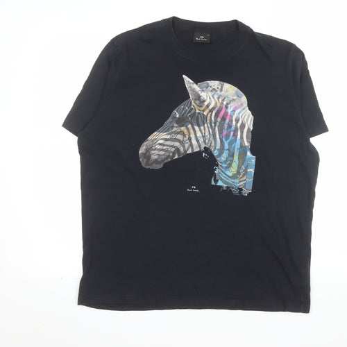 Paul Smith PS Men's Black XL Graphic Zebra Print Cotton T-Shirt