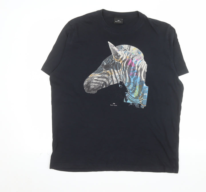 Paul Smith PS Men's Black XL Graphic Zebra Print Cotton T-Shirt