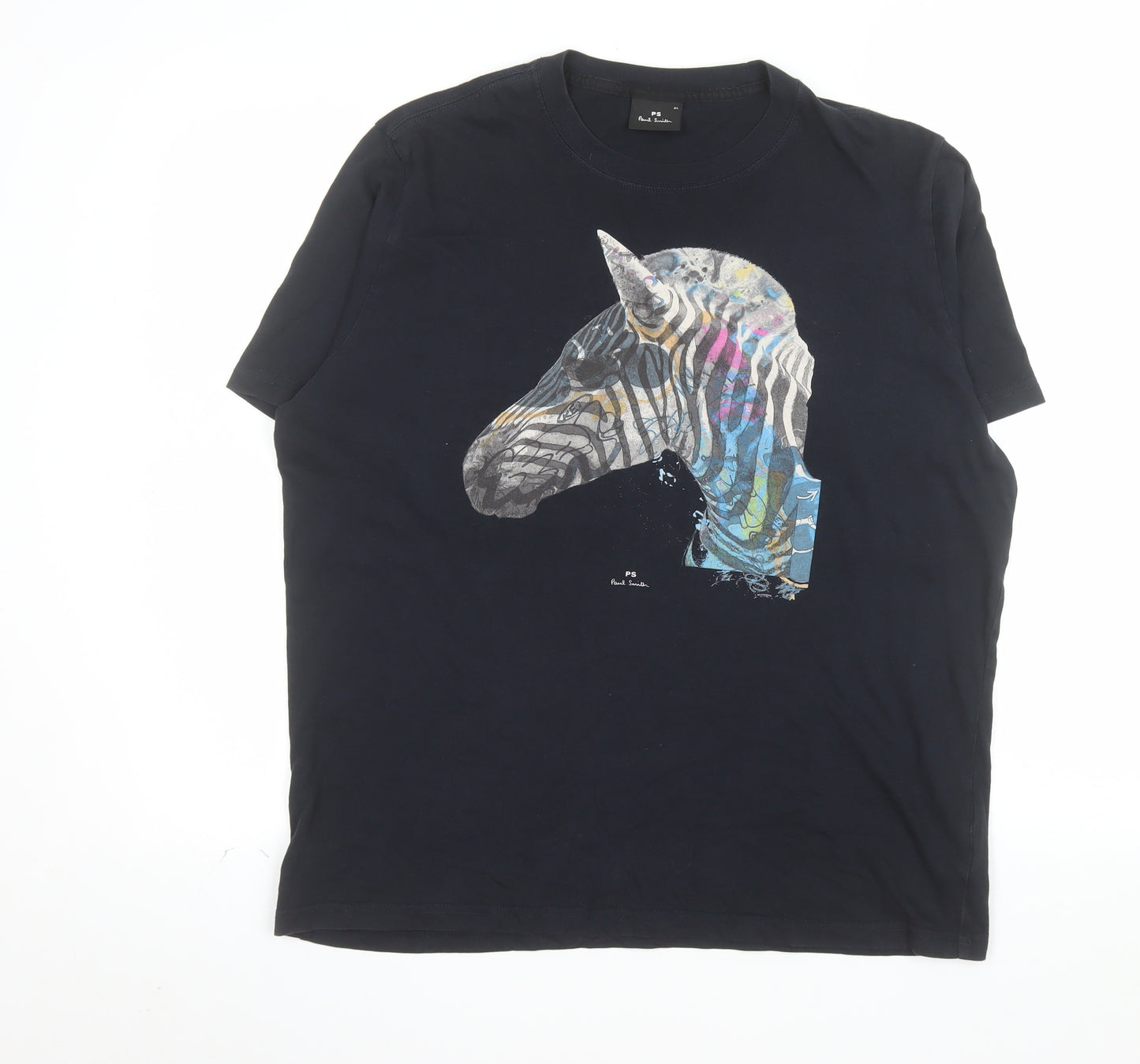Paul Smith PS Men's Black XL Graphic Zebra Print Cotton T-Shirt