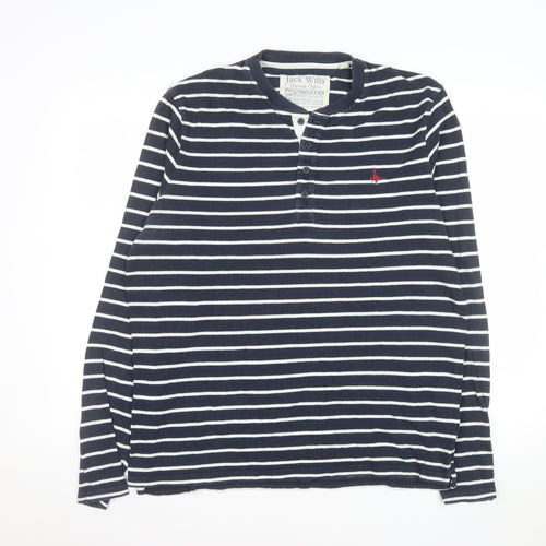 Jack Wills Womens Blue Striped Long Sleeve Henley T-Shirt Size L
