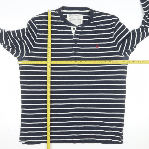 Jack Wills Womens Blue Striped Long Sleeve Henley T-Shirt Size L