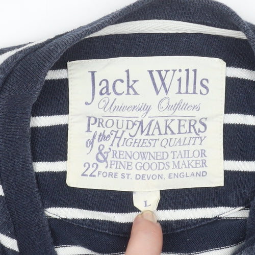 Jack Wills Womens Blue Striped Long Sleeve Henley T-Shirt Size L