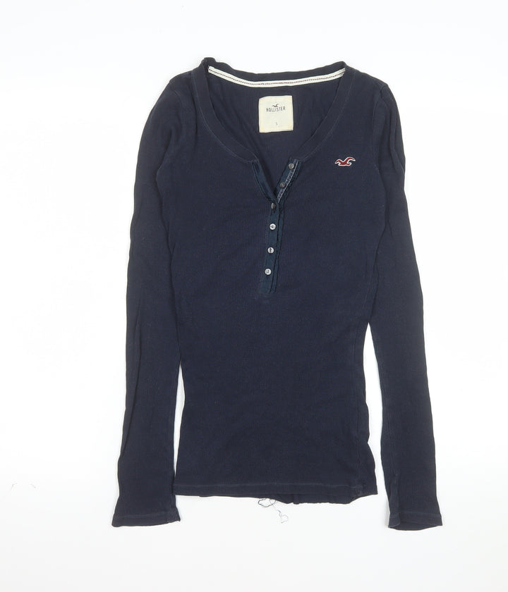 Hollister Women's Blue Slim Fit Long Sleeve Henley Top Size S