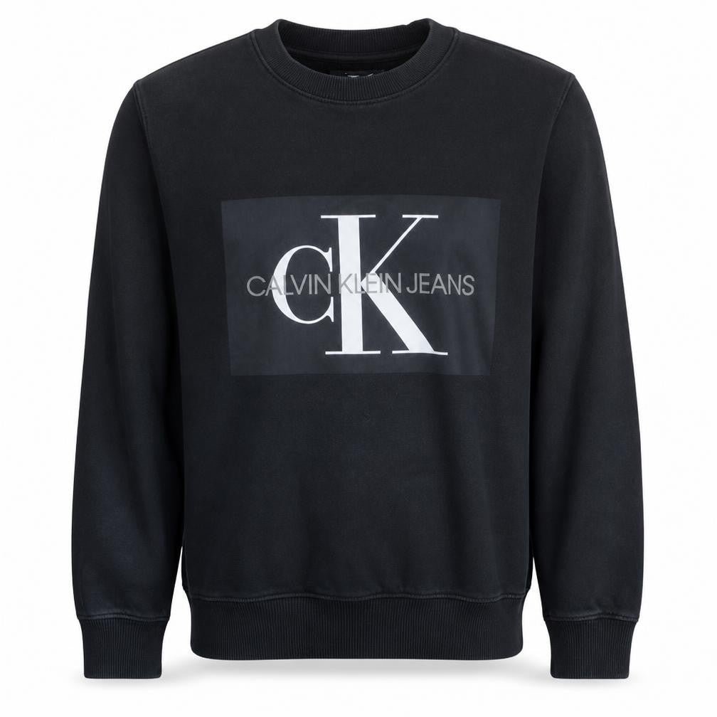 Front view of Calvin Klein Jeans Men's Black M Crew Neck Logo Sweatshirt