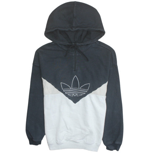adidas Men's Black Pullover Hoodie S Fleece 1/4 Zip Trefoil Logo