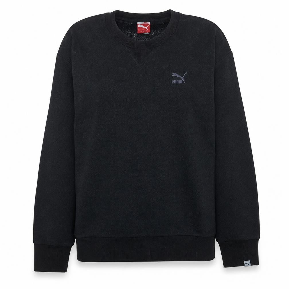 Front view of Puma Women Black Crew Neck Pullover Sweatshirt, size L