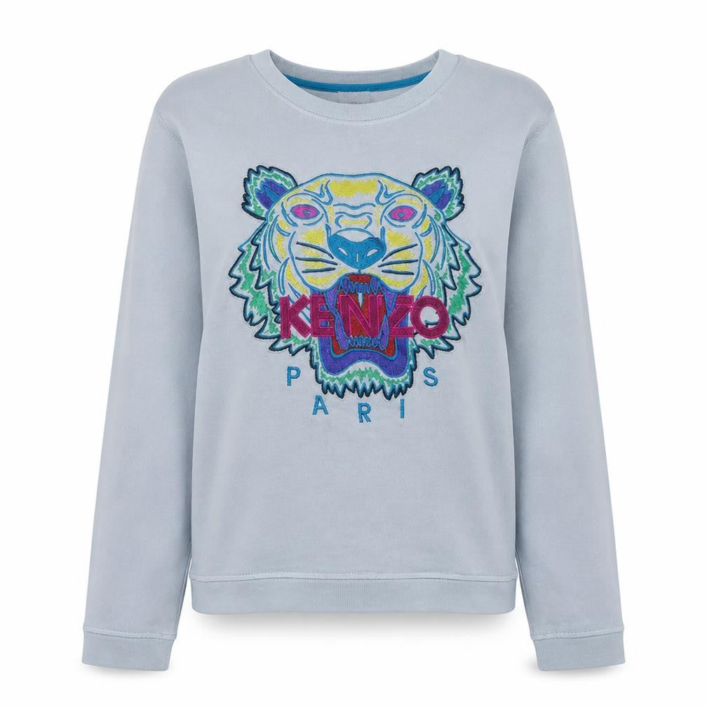 Kenzo Paris Womens White XL Pullover Sweatshirt Tiger Embroidered Cotton