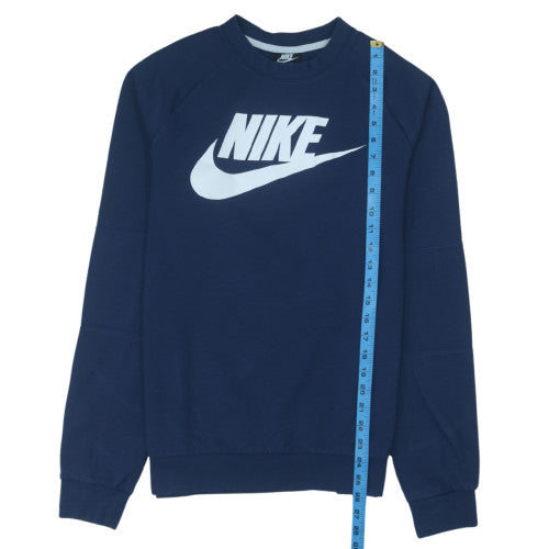 Nike Men Blue Logo Pullover Sweatshirt M Regular Fit Crew Neck