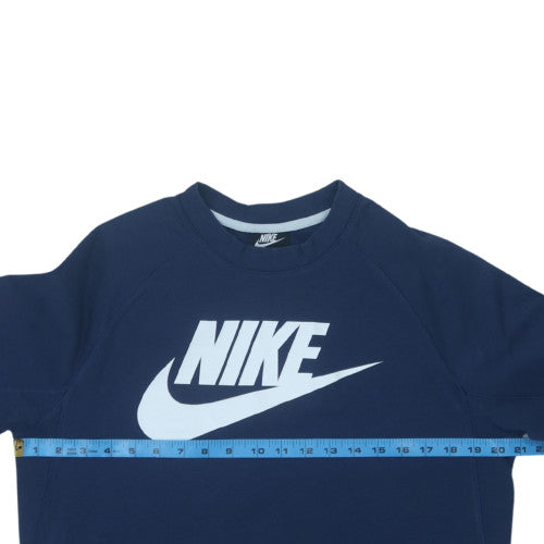Nike Men Blue Logo Pullover Sweatshirt M Regular Fit Crew Neck