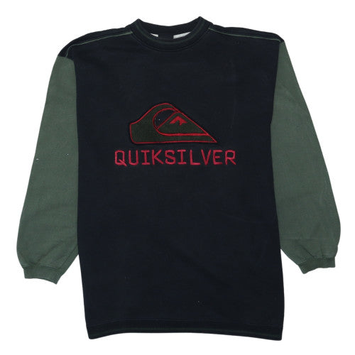 Quiksilver Mens Black Green Embroidered Logo Sweatshirt L