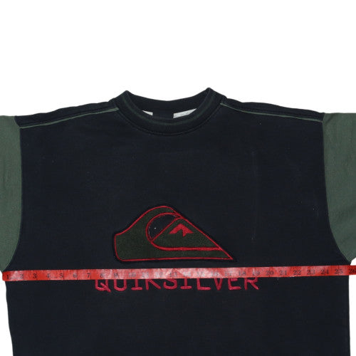 Quiksilver Mens Black Green Embroidered Logo Sweatshirt L