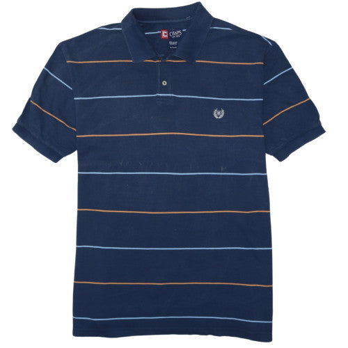 Chaps Men's Navy Blue Striped Cotton Polo Shirt XL Classic Fit