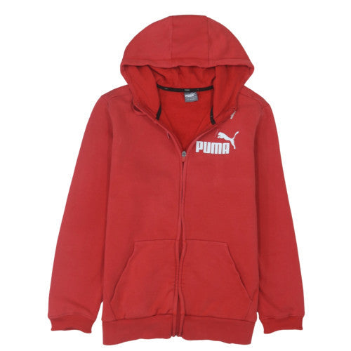 Puma Men's Red Full Zip Hoodie L Logo Sports Fleece Sweatshirt