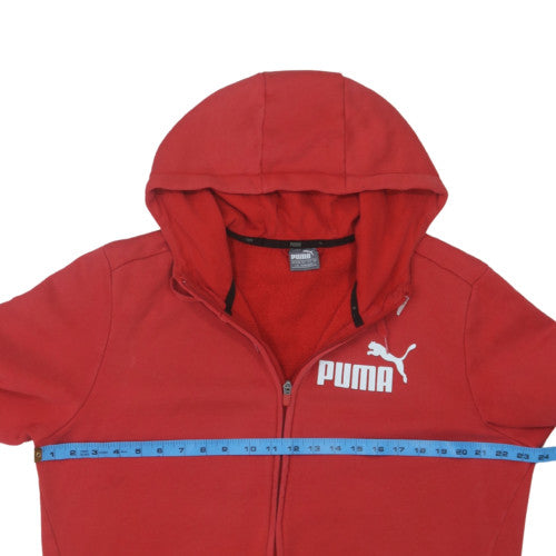 Puma Men's Red Full Zip Hoodie L Logo Sports Fleece Sweatshirt