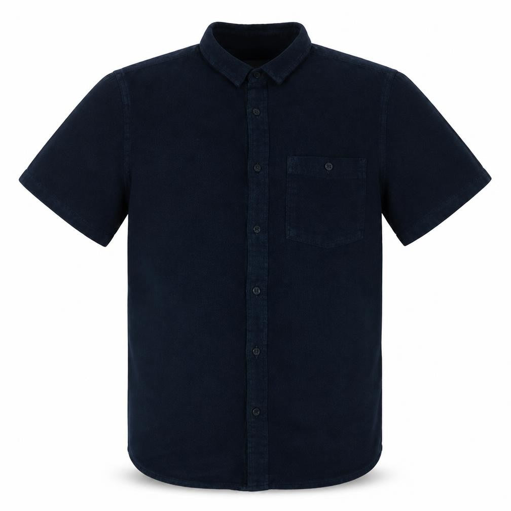 Front view of Quiksilver Men's Blue Cotton Short Sleeve Button-Up Shirt M
