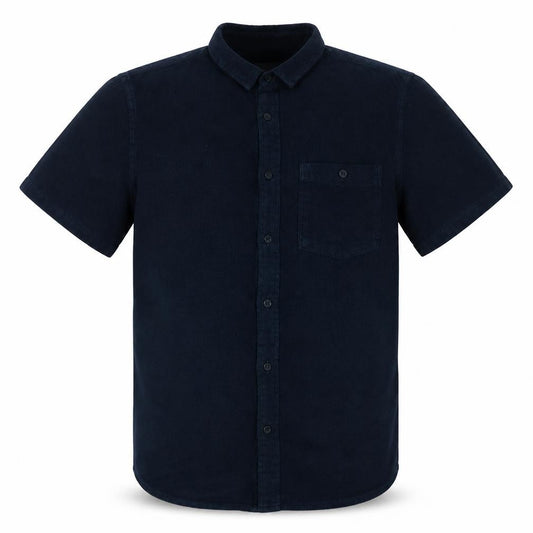 Front view of Quiksilver Men's Blue Cotton Short Sleeve Button-Up Shirt M