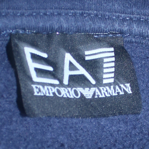 Emporio Armani EA7 Men Blue Pullover Hoodie Medium Hooded Fleece
