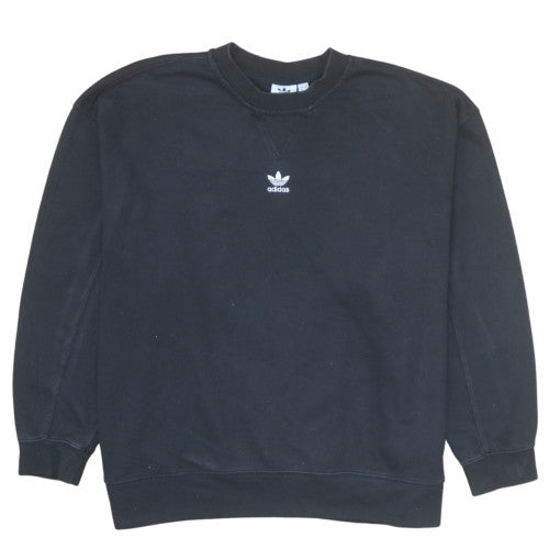 Adidas Womens Black Crew Neck Pullover Sweatshirt UK 16 Lined Cotton Blend