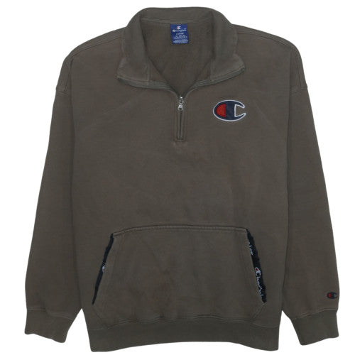 Champion Men's Brown 1/2 Zip Fleece Sweatshirt Size L